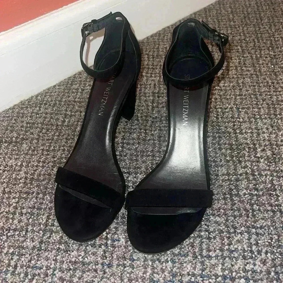 Stuart Weitzman Nearly Nude Suede Ankle Strap Black Pumps Women's 10 Wedding - Picture 4 of 6